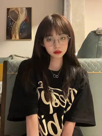 纯棉oversize美式黑色字母短袖ins潮夏季宽松大码女装胖mm上衣T恤商品大图