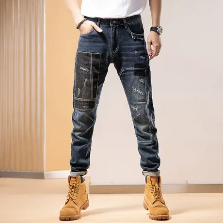 Modi Nick/摩帝尼克新款牛仔裤男生复古黑色百搭潮牌宽松直筒休闲商品大图