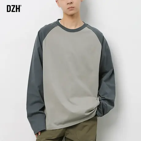 男生圆领纯色打底衫男纯棉长袖t恤秋季圆领上衣2023新款灰色内搭商品大图