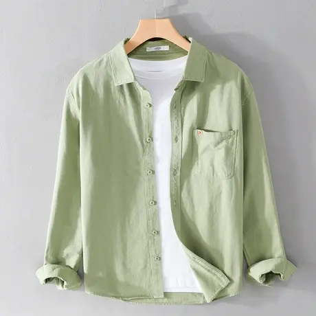 长袖衬衫男春季新款宽松纯棉上衣蓝色百搭衬衣男士休闲外套春秋潮图片