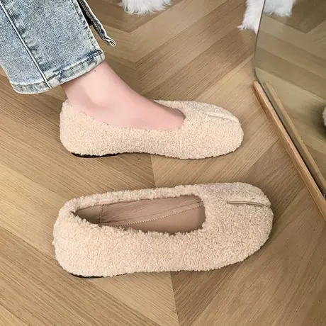 2023秋季新款毛毛鞋女外穿软底豆豆鞋猪蹄鞋时尚百搭韩版平底单鞋商品大图