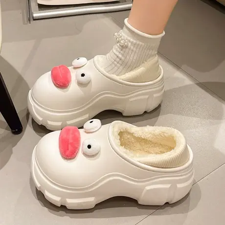 丑萌厚底防水卡通可爱增高棉拖鞋女外穿2023新款秋季加绒加厚棉鞋商品大图