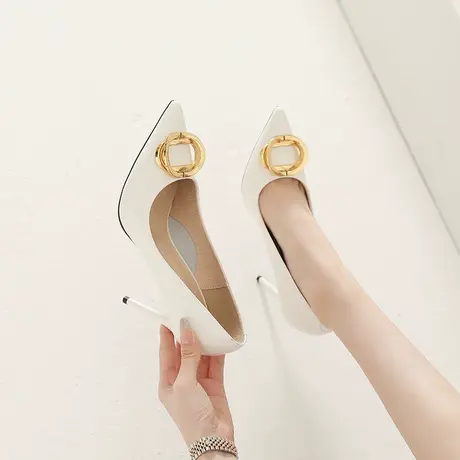 气质尖头女神范高跟鞋女2023年春季新款时尚百搭方扣浅口细跟单鞋图片