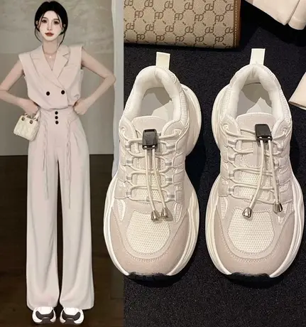 潮牌时尚百搭厚底老爹鞋女秋季新款韩版网面透气松糕运动休闲鞋子商品大图