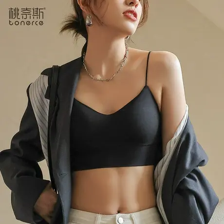 小吊带背心女内搭带胸垫V领抹胸上衣夏外穿黑色裹胸打底美背内衣图片