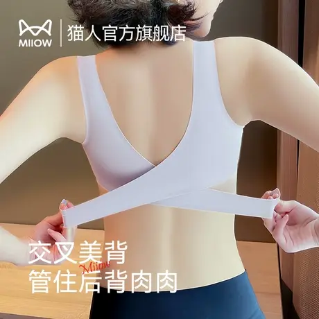 猫人内衣女交叉无痕美背小胸聚拢显大收副乳防下垂上托性感文胸罩图片