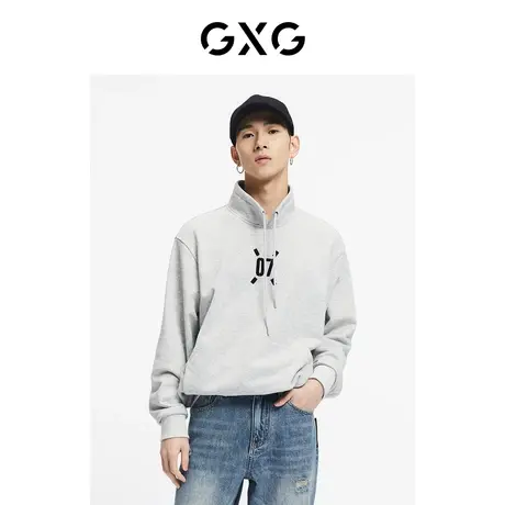 【新款】GXG男装 时髦个性灰色印花卫衣秋季GC131012H商品大图