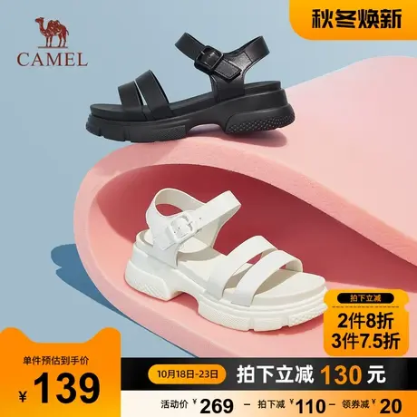 骆驼女鞋2023年夏季新款百搭一字带厚底休闲两穿凉拖鞋女外穿凉鞋图片