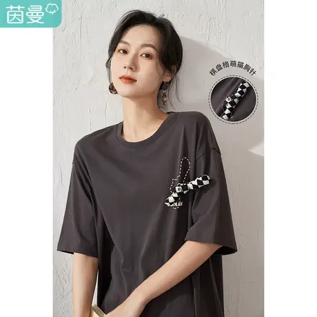 【商场同款】茵曼显瘦BF风T恤女士2022夏季新款宽松休闲圆领上衣商品大图