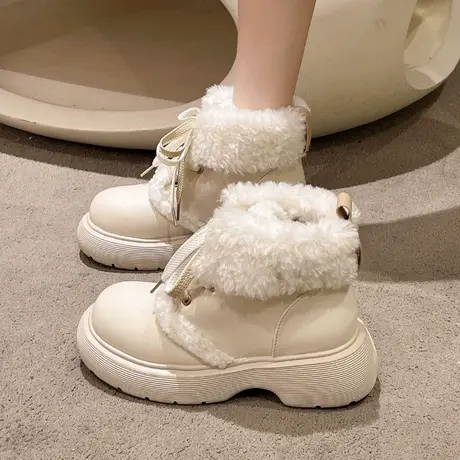 加绒马丁靴女秋冬保暖2024年新款厚底小个子增高短靴短筒雪地棉鞋图片