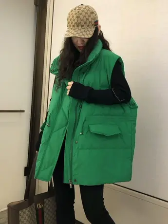 韩版中长款羽绒棉马甲女2023年新款设计款抽绳显瘦宽松坎肩背心潮商品大图