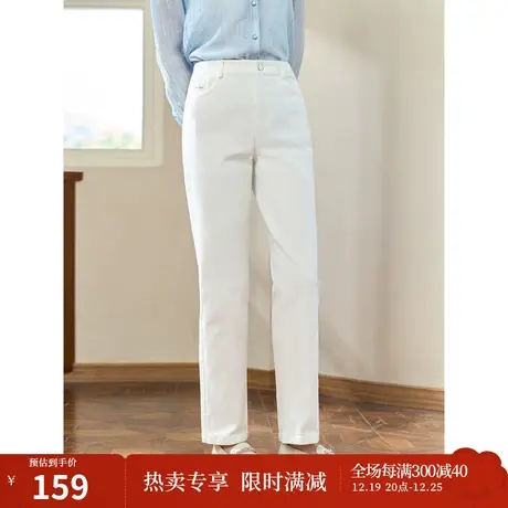 茵曼直筒长裤2023秋女装新款中高后松紧腰绣花弹力显瘦百搭裤子商品大图