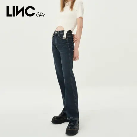 LINC金羽杰直筒牛仔裤女2023年秋季新款休闲中高腰宽松女士长裤商品大图