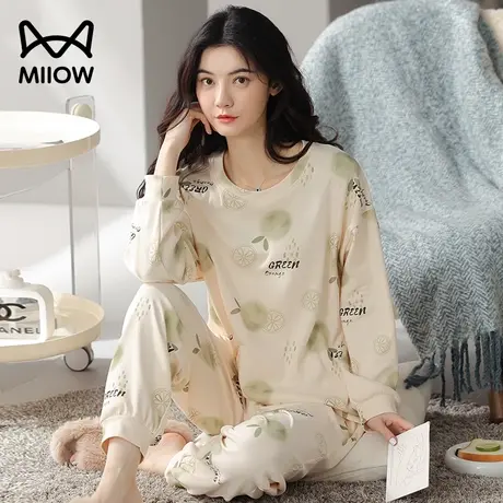 猫人睡衣女春秋款纯棉长袖长裤100%全棉可外穿家居服套装2023新款图片