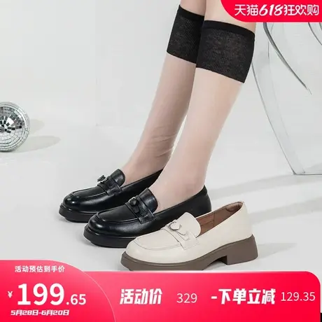 康奈女鞋2025春季新款百搭简约乐福鞋真皮一脚蹬平底休闲时尚单鞋图片