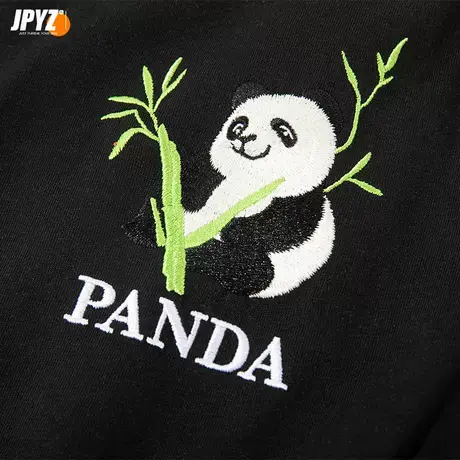 中国风国潮熊猫团子竹叶刺绣纯棉T恤男女宽松休闲半袖打底衫短袖商品大图
