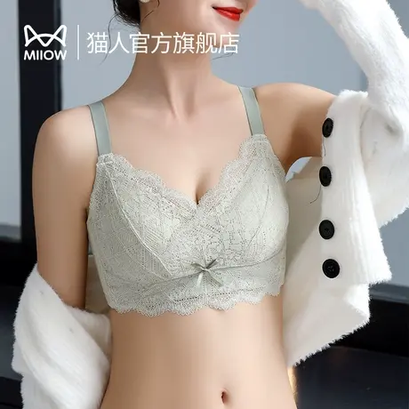 猫人内衣女大胸显小聚拢收副乳防下垂显瘦大码蕾丝法式文胸罩YS图片