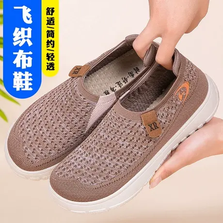 春秋新款帆布鞋女透气百搭休闲妈妈鞋软底防滑一脚蹬女士厚底单鞋商品大图