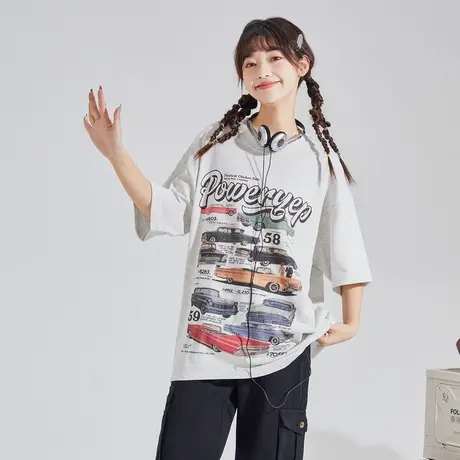 [YEP联名]唐狮短袖T恤新款美式复古T恤衫女夏季上衣纯棉短袖体恤商品大图