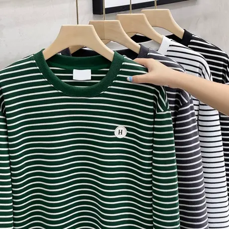 条纹卫衣男春秋款2023年新款潮牌ins圆领长袖秋季男士打底衫上衣商品大图