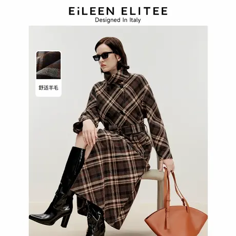 朗姿欧洲EiLEEN ELITEE2024冬新款英伦风格子双面呢羊毛毛呢外套商品大图