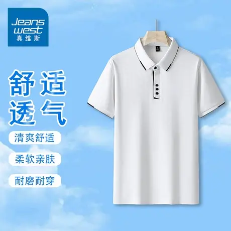 GQ真维斯翻领短袖T恤男夏季冰丝Polo衫吸汗透气直筒半袖上衣外穿图片