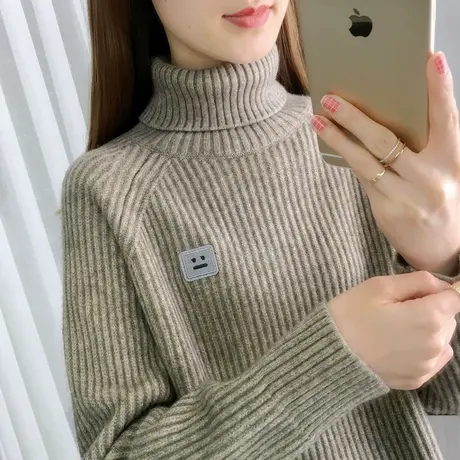 高领2023秋冬加厚内搭套头宽松纯色打底针织衫女士毛衣外穿洋气潮商品大图