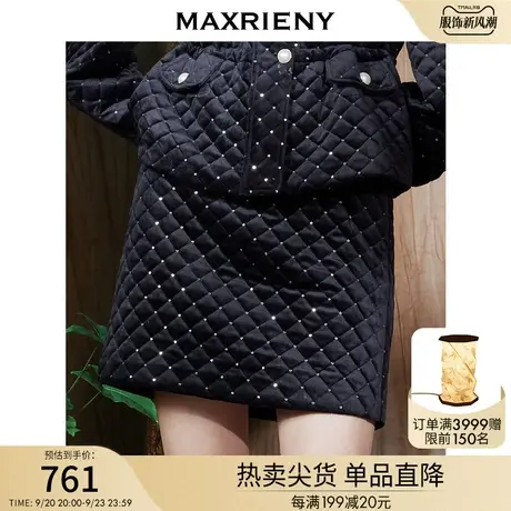 MAXRIENY复古丝绒夹棉半身裙高腰一步裙秋季新款短裙半裙图片