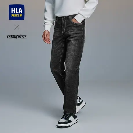 HLA/海澜之家闪耀太空牛仔裤25春夏新五袋款绣花时尚潮流直筒裤男图片