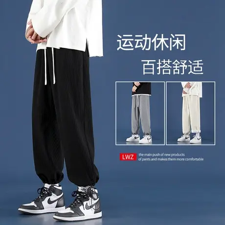 灯芯绒裤子男生夏季薄款直筒卫裤潮牌美式束脚裤男士运动休闲长裤商品大图