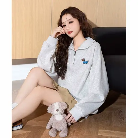 唐狮春秋新款女卫衣Polo领休闲潮流超好看休闲女士上衣灰色约会tu商品大图