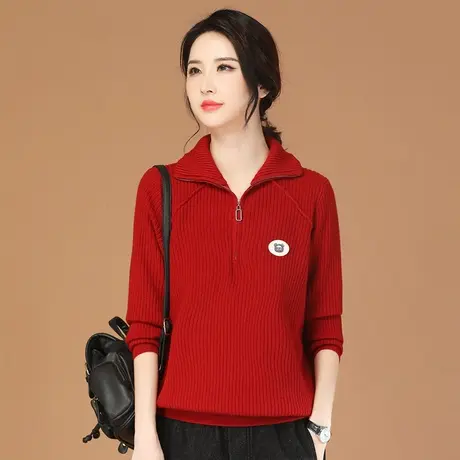 韩潮袭人立领长袖拉链套头毛衣女2023冬季新款宽松休闲百搭针织衫商品大图