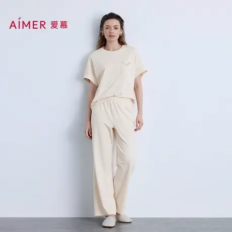 爱慕以爱之名-都市漫步睡衣女棉质圆领短袖长裤家居套装AM46B582商品大图