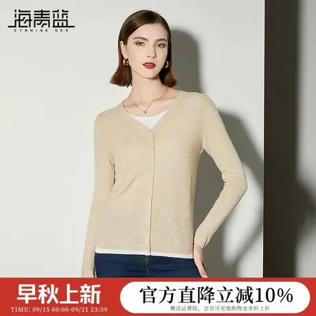 海青蓝撞色假两件针织衫秋季女装2025新款时尚圆领长袖打底衫上衣商品大图