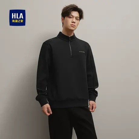 HLA/海澜之家休闲卫衣2025秋季新款半高领拉链珠地纹理微弹套衫男商品大图