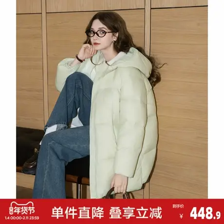 yoe2026冬季中长款羽绒服女简约风净色连帽宽松面包服保暖防寒图片