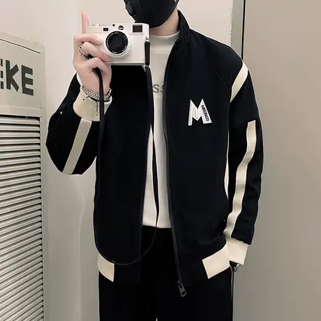 立领夹克秋季潮牌爆款拼色刺绣痞帅小众个性外套运动休闲褂子上衣商品大图