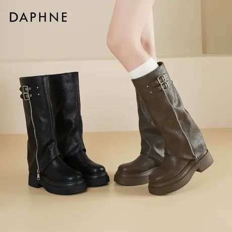 达芙妮厚底长筒靴女2025新款秋季美拉德骑士靴百搭高筒裤管靴子女商品大图