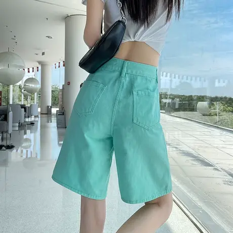牛仔短裤女五分2023夏季薄款高腰a字宽松显瘦糖果色小众阔腿中裤商品大图