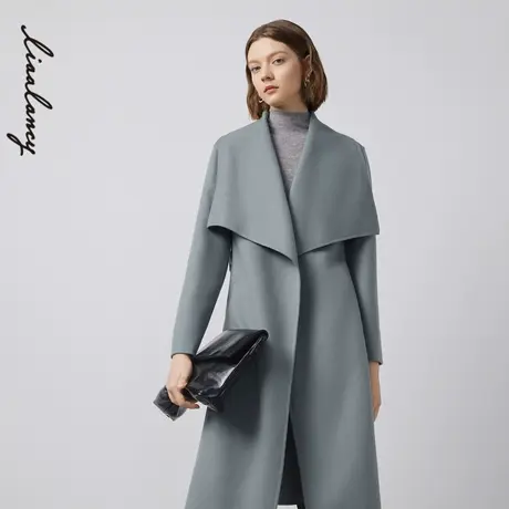 LANCY/朗姿羊毛外套冬季新款收腰显瘦中长款毛呢外套女翻领图片