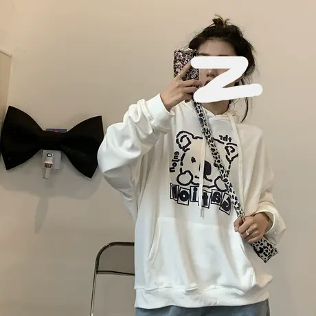 美式连帽卫衣女多巴胺秋季2023新款爆款加绒加厚小个子外套上衣图片