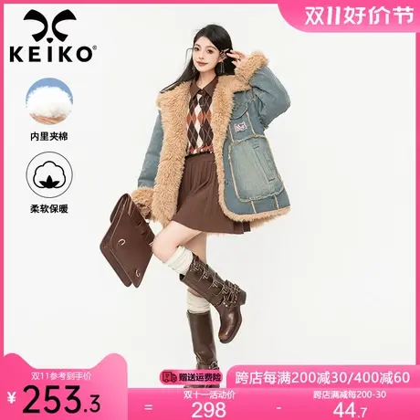 KEIKO [夹棉]羊羔毛绒拼接牛仔外套棉服2023冬季美式复古加厚夹克商品大图