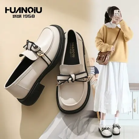 环球蝴蝶结乐福鞋女2023年夏季新款百搭休闲jk学院风小皮鞋女鞋子图片