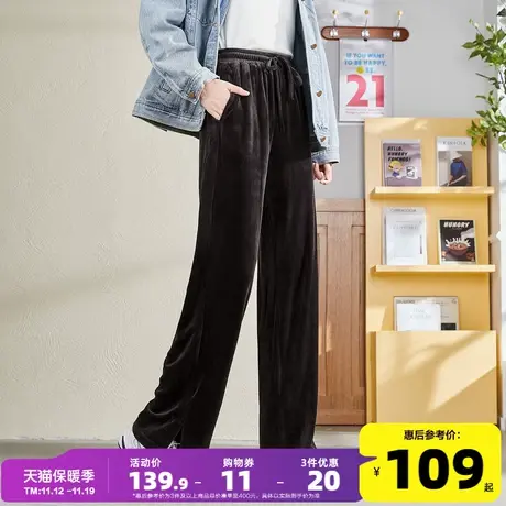 唐狮秋冬新款休闲裤女高腰阔腿裤宽松显瘦黑色休闲气质垂感潮ins图片