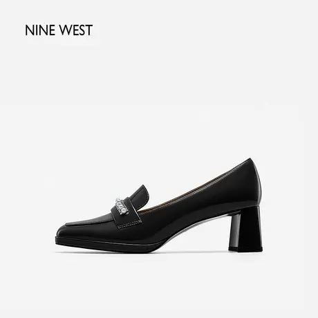 Nine West/玖熙复古学院风珍珠钻链小皮鞋春新款时尚方头气质单鞋商品大图