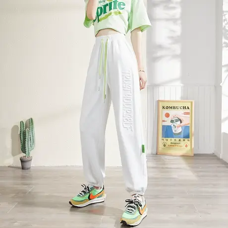 唐狮休闲裤女春秋新款宽松束脚运动裤高腰显瘦显高卫裤潮流裤子图片