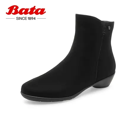 奥莱Bata时装靴女冬商场新款高跟软底磨砂牛皮通勤短筒靴AIK41DD2图片