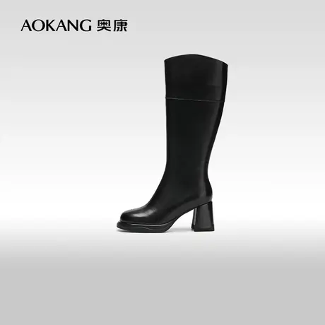 【门店发货】奥康女鞋 冬季新款黑色显瘦弹力靴潮流骑士靴子图片