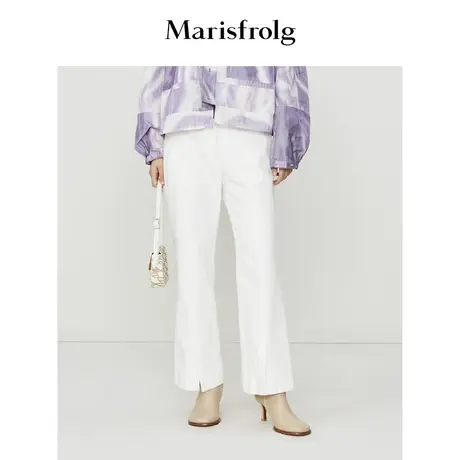 【言选好物】玛丝菲尔白色纯棉直筒微喇叭cleanfit牛仔裤商品大图