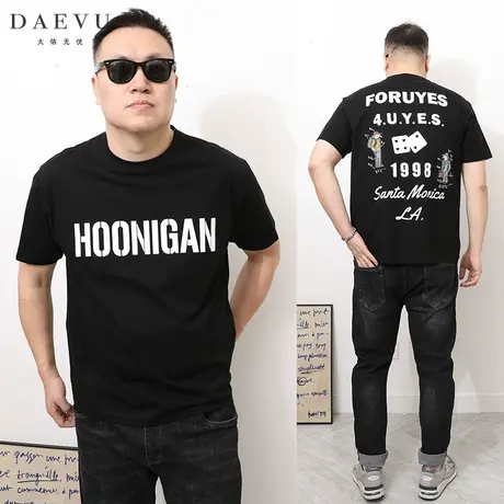 DAEVU夏季新款卡通字母潮胖子大号加肥加大码圆领男士短袖t恤商品大图
